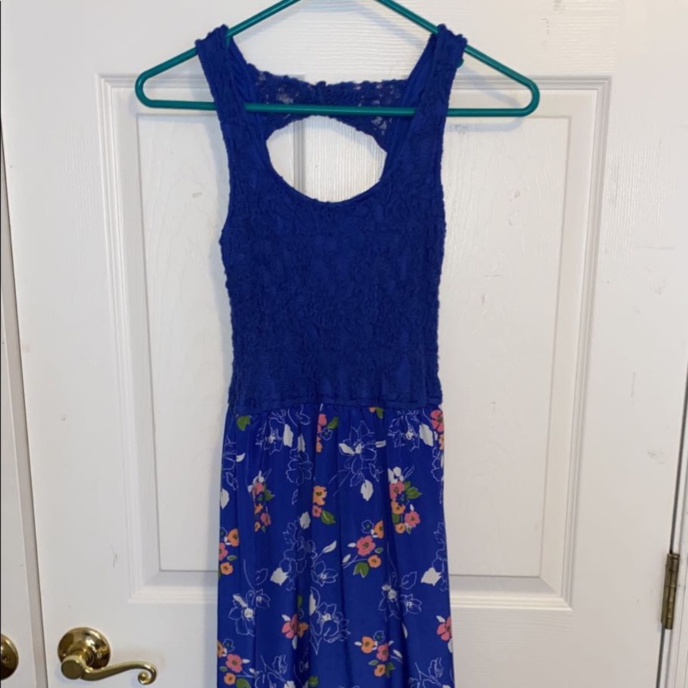 Blue Floral Dress with Bow Back